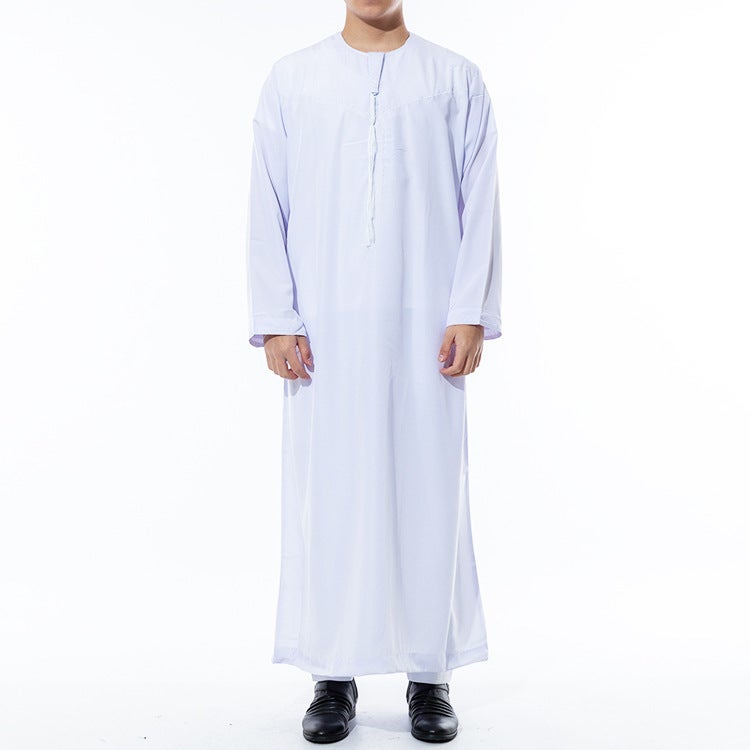 2025 Autumn New Muslim Robe Wish Middle Eastern Round Neck Arabic Solid Color Ready Stock Jumpsuit - Image 3